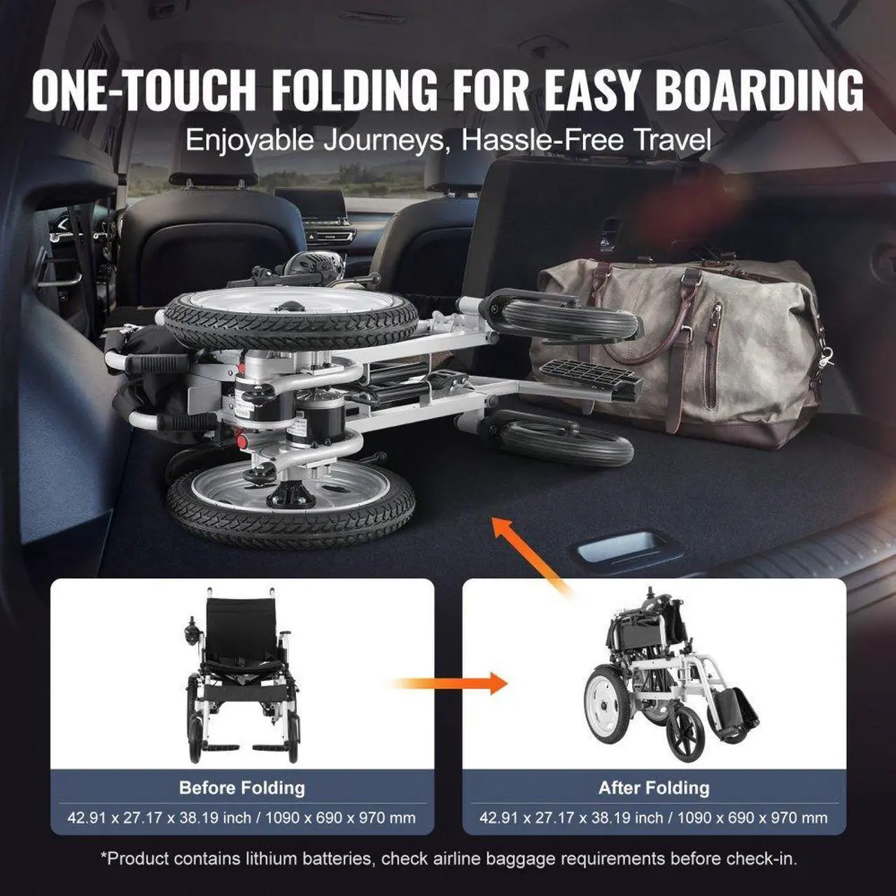 Alt view image 4 of 7 - VEVOR Electric Wheelchair for Adults Seniors, 265 lbs Weight Capacity, 17.5in Width Lightweight Foldable Motorized Power Wheelchairs, UP to 12.5Miles Range All Terrain Power Chair, Adjustable Backrest