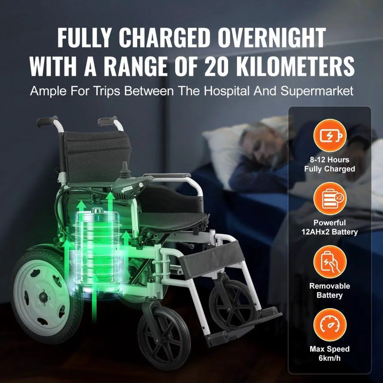 Alt view image 3 of 7 - VEVOR Electric Wheelchair for Adults Seniors, 265 lbs Weight Capacity, 17.5in Width Lightweight Foldable Motorized Power Wheelchairs, UP to 12.5Miles Range All Terrain Power Chair, Adjustable Backrest