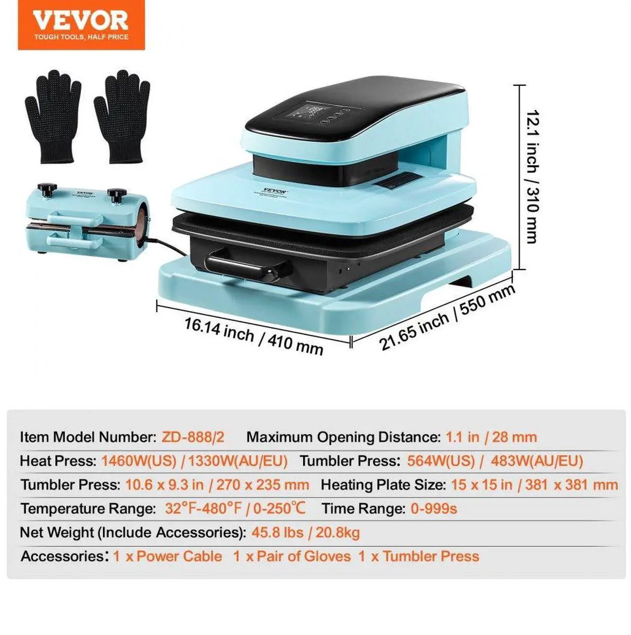 Alt view image 7 of 7 - VEVOR  Auto Heat Press Machine Kit Tumbler Press 2-in-1, 15 x 15 in Smart T Shirt Press Machine with Auto Release, Tumbler Press Machine for 11-30 oz Tumblers, for Sublimation Heat Transfers Projects