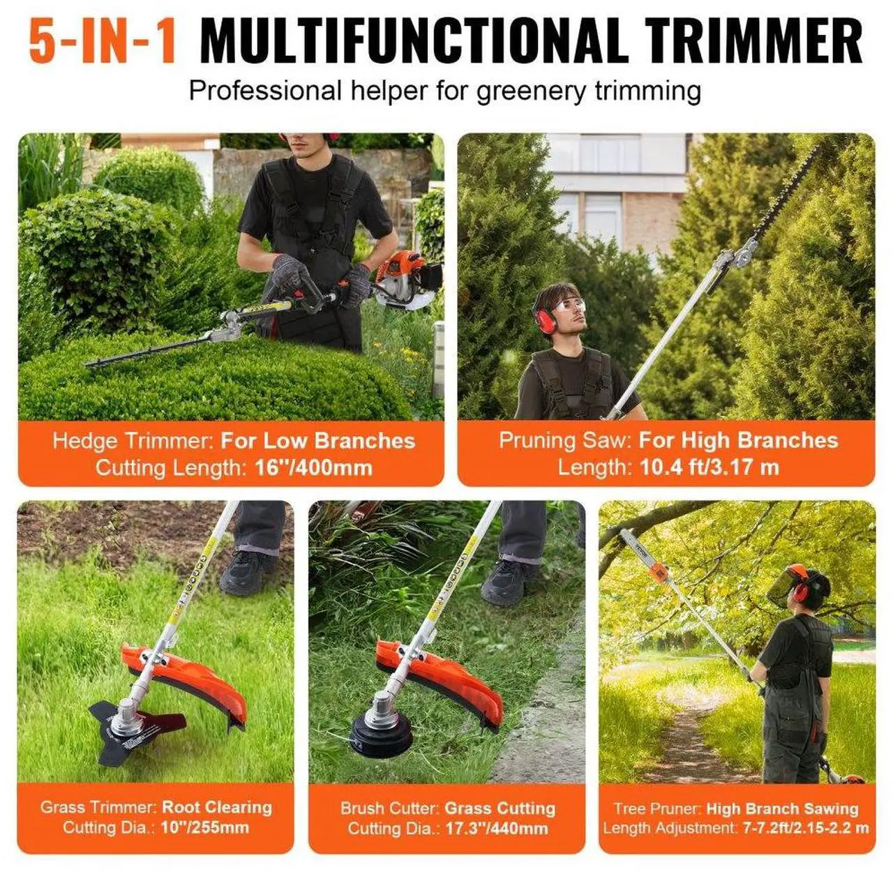 Alt view image 4 of 7 - VEVOR  26CC 6-in-1 Multi-Functional Trimming Tools, Gas Hedge Trimmer, Weed Eater, String Trimmer, Brush Cutter, Edger, Pole Saw Chainsaw Pruner with Extension Pole