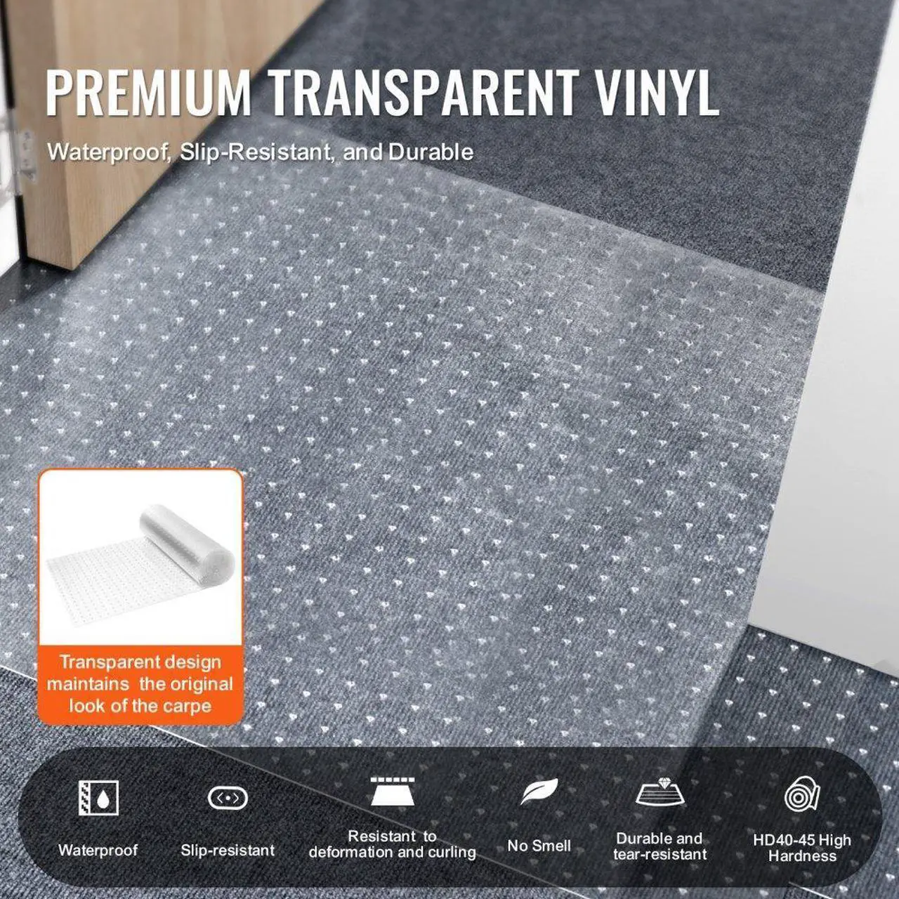 Alt view image 4 of 7 - VEVOR Carpet Protector for Pets, 24" x 12' PVC Scratch-Proof Cat Carpet Protector for Doorway, Anti-Slip Cat Scratch Protector Mat, Easy to Cut Plastic Carpet Scratch Stopper, Cat Scratch Guard Carpet
