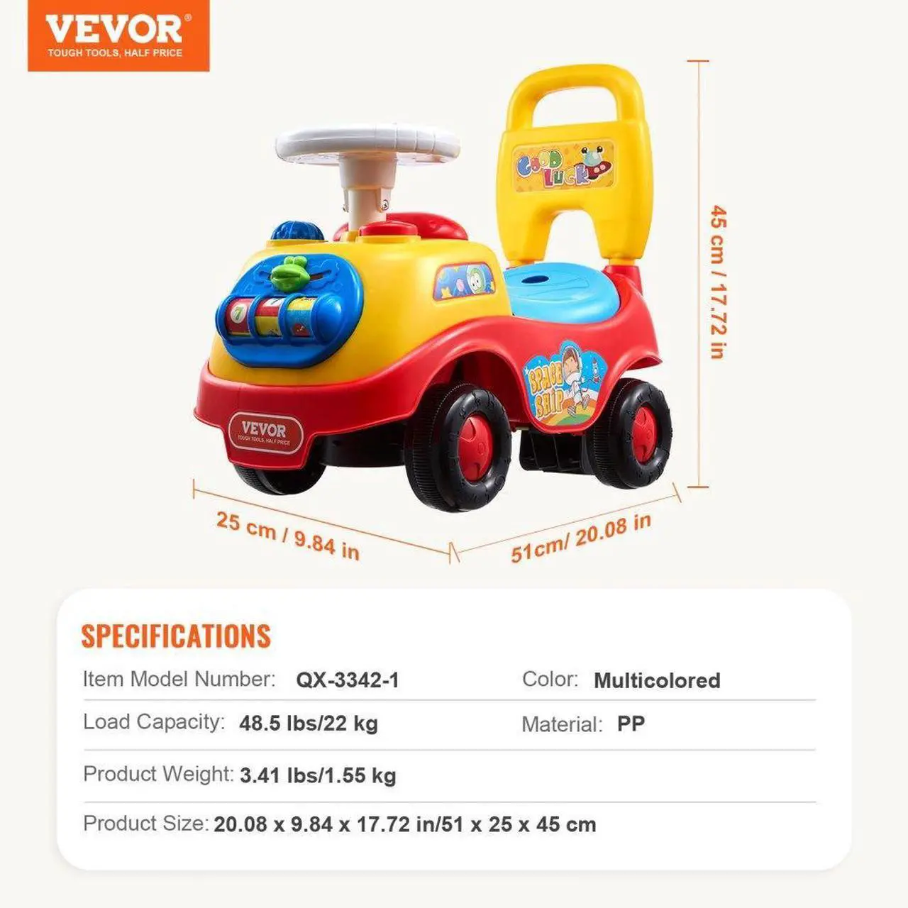 Alt view image 7 of 7 - VEVOR Ride On Push Car for Toddlers, Ages 1-3, Ride Racer, Sit to Stand Toddler Ride On Toy, Classic Kids Ride On Car with Music Steering Wheel, Horn & Under Seat Storage, Ride On Toy for Boys Girls