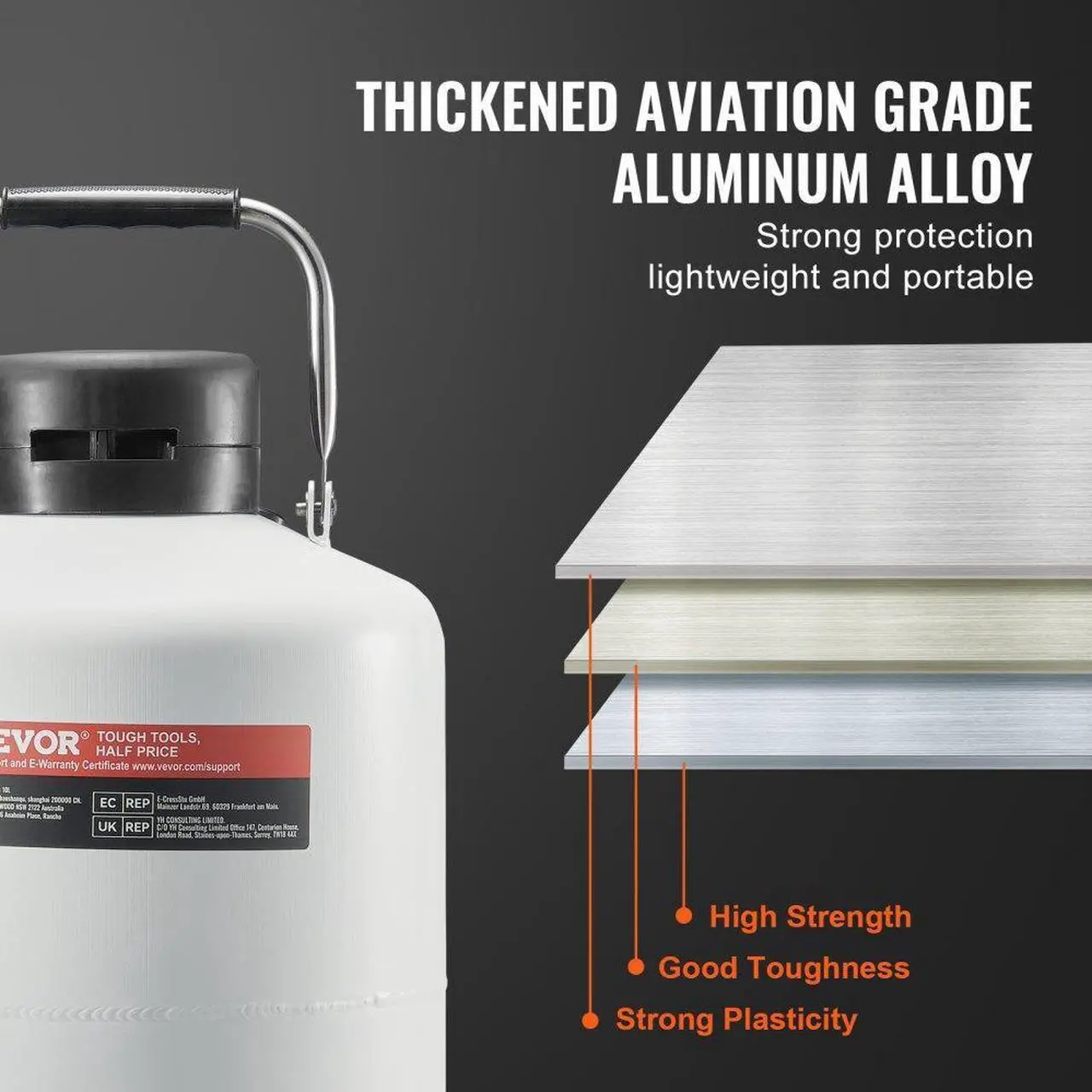 Alt view image 3 of 7 - VEVOR Liquid Nitrogen Tank 10 L Aluminum Alloy LN2 Container Dewar 6 Canisters