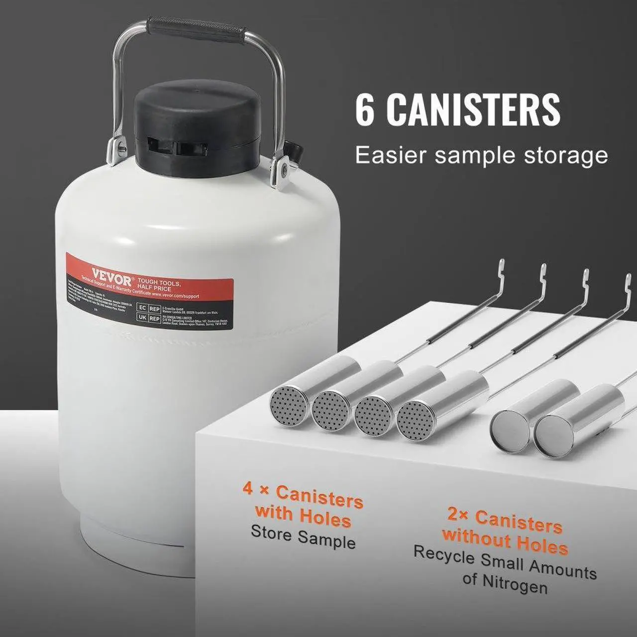 Alt view image 5 of 7 - VEVOR Liquid Nitrogen Tank 10 L Aluminum Alloy LN2 Container Dewar 6 Canisters
