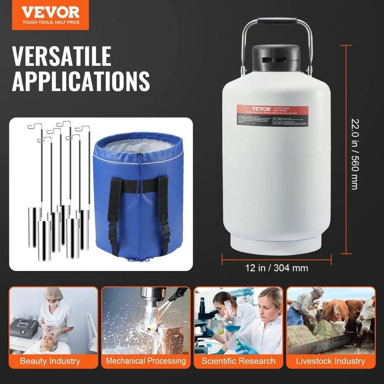 Alt view image 7 of 7 - VEVOR Liquid Nitrogen Tank 10 L Aluminum Alloy LN2 Container Dewar 6 Canisters