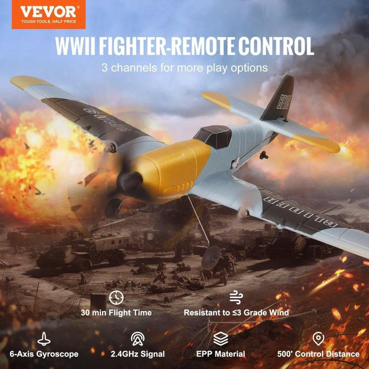 Alt view image 2 of 7 - VEVOR RC Airplane WWII Fighter EPP Foam RC Plane Toy with 2.4 GHz Remote Control