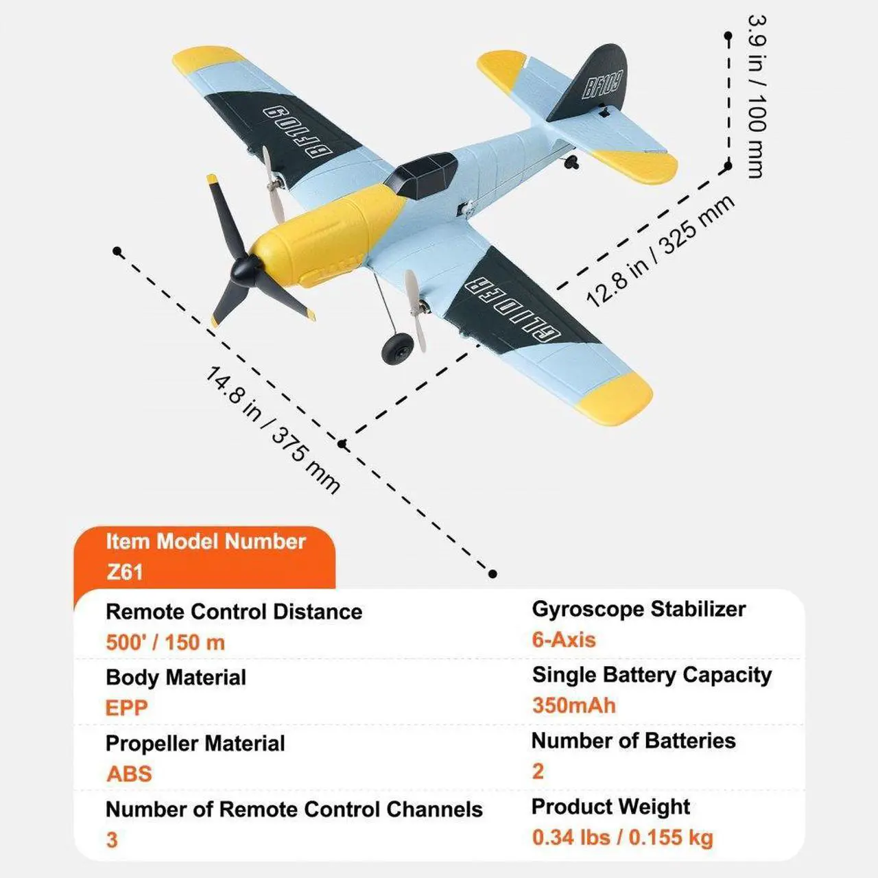 Alt view image 7 of 7 - VEVOR RC Airplane WWII Fighter EPP Foam RC Plane Toy with 2.4 GHz Remote Control