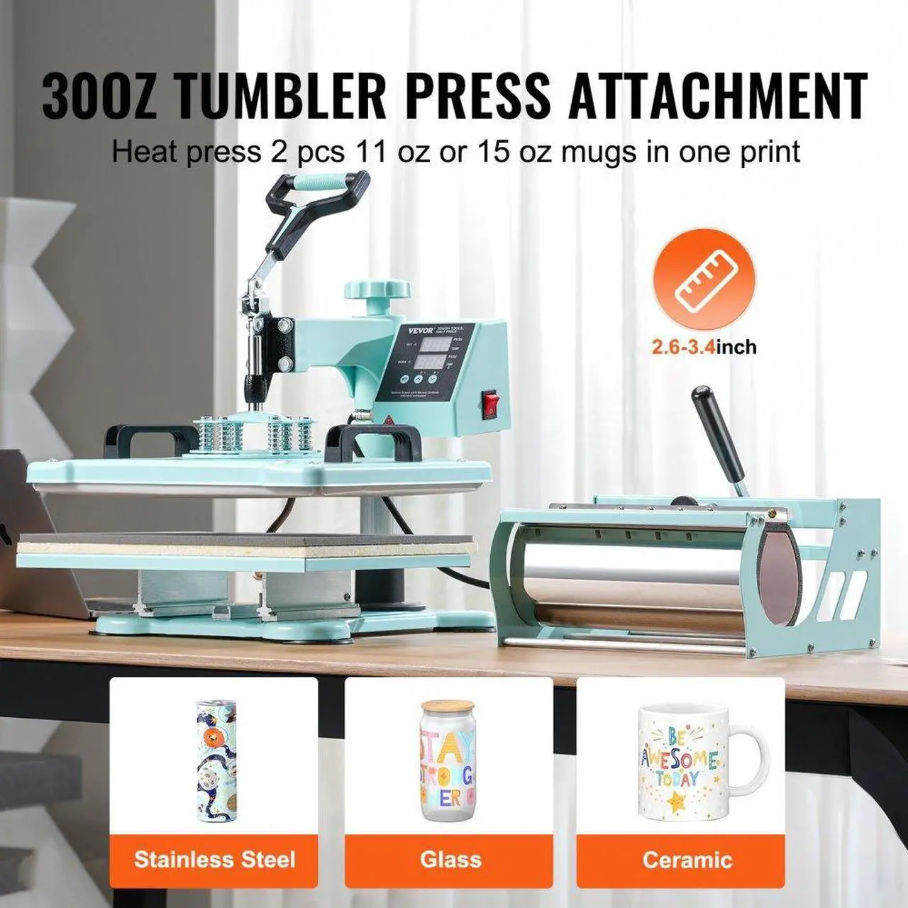Alt view image 3 of 7 - VEVOR Heat Press Machine 12x15 in 5 in 1 with 30oz Tumbler Press T-Shirts Green