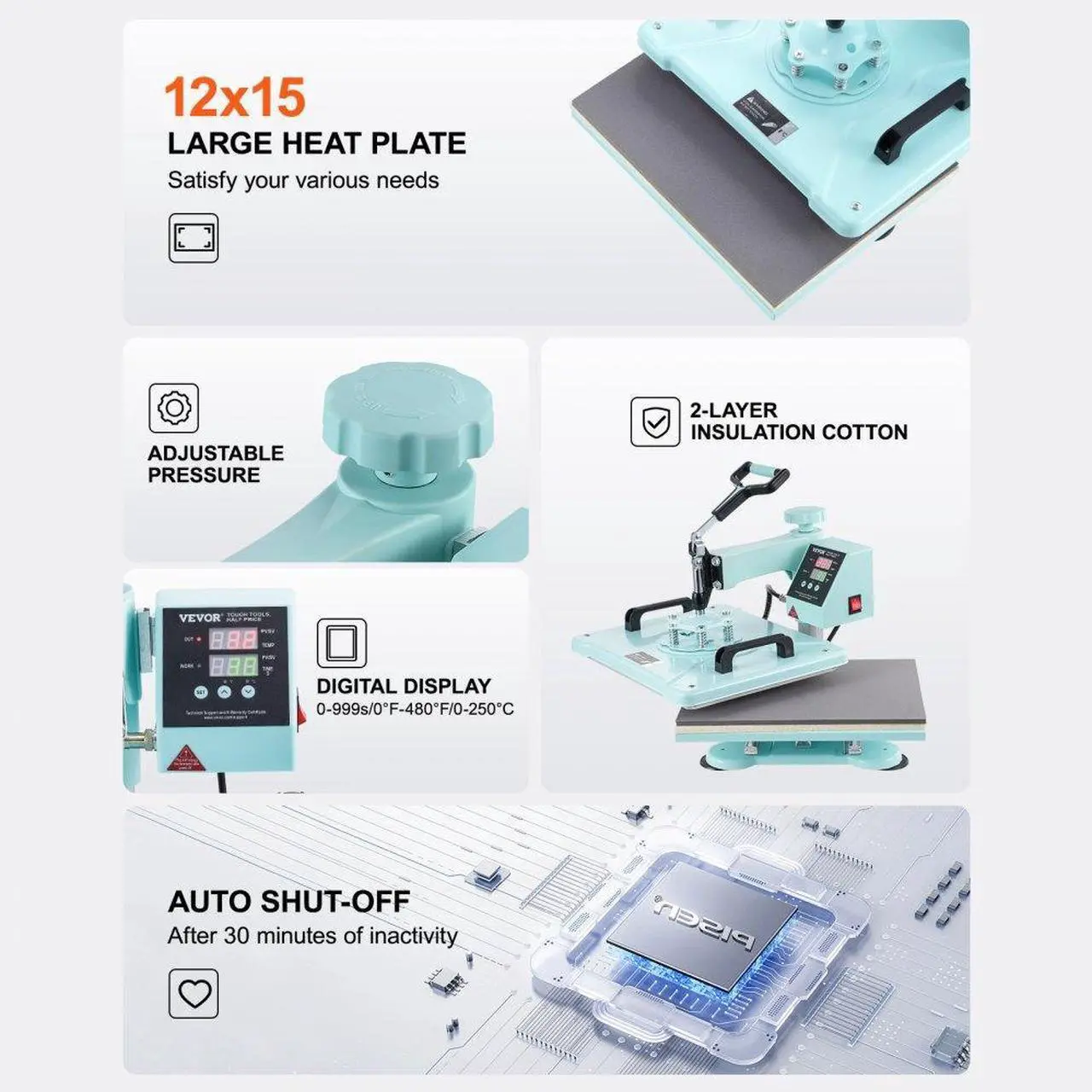 Alt view image 6 of 7 - VEVOR Heat Press Machine 12x15 in 5 in 1 with 30oz Tumbler Press T-Shirts Green