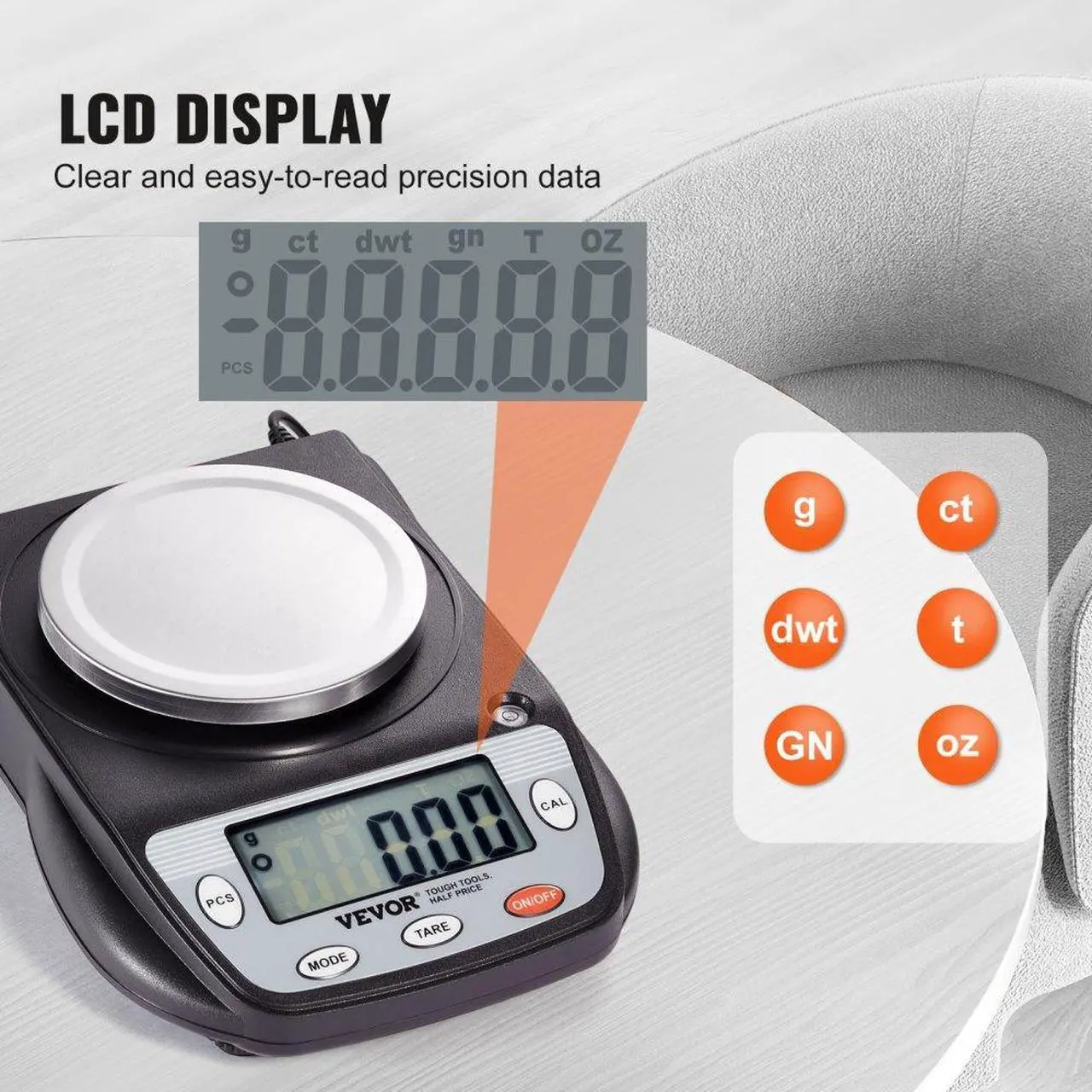 Alt view image 3 of 7 - VEVOR Analytical Balance Lab Scale 600g x 0.01g 6 Units Conversion Electronic
