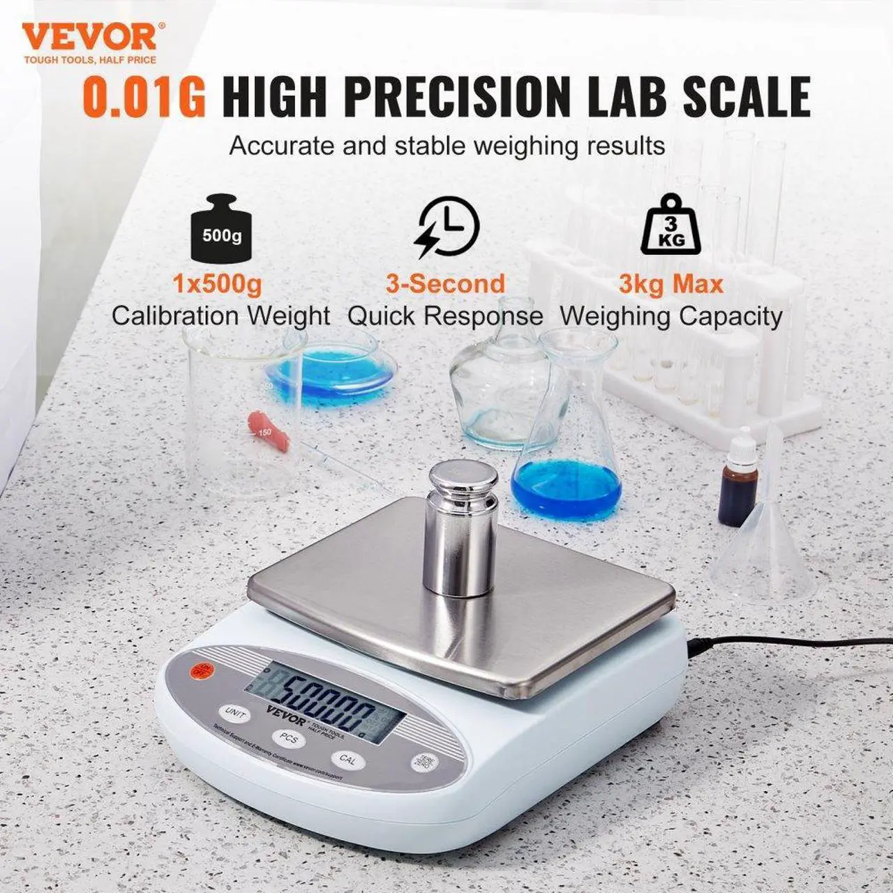 Alt view image 2 of 7 - VEVOR Analytical Balance Lab Scale 3000g x 0.01g 13 Units Conversion Electronic