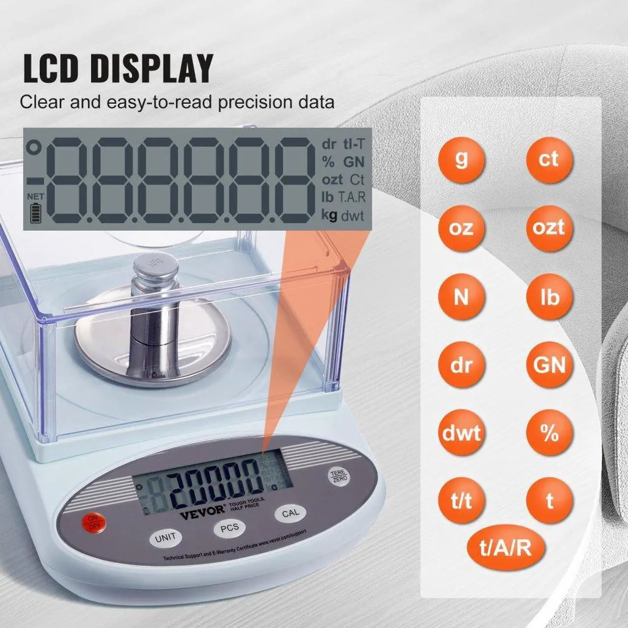 Alt view image 3 of 7 - VEVOR Analytical Balance Lab Scale 500g x 0.001g 13 Units with Windshield LCD
