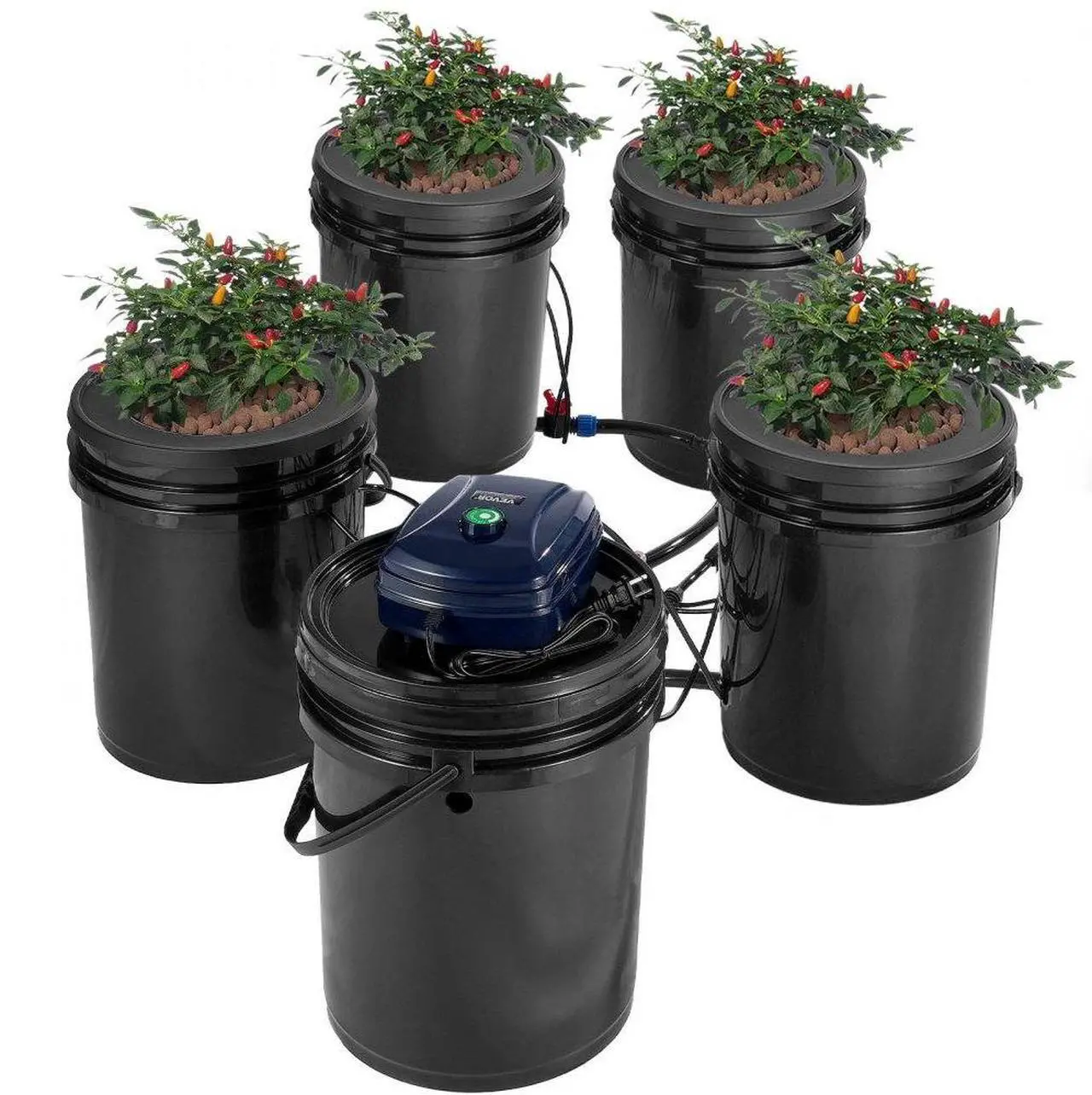 Main image of VEVOR RDWC Hydroponics System Recirculating Deep Water Culture 4 Buckets 5 Gal