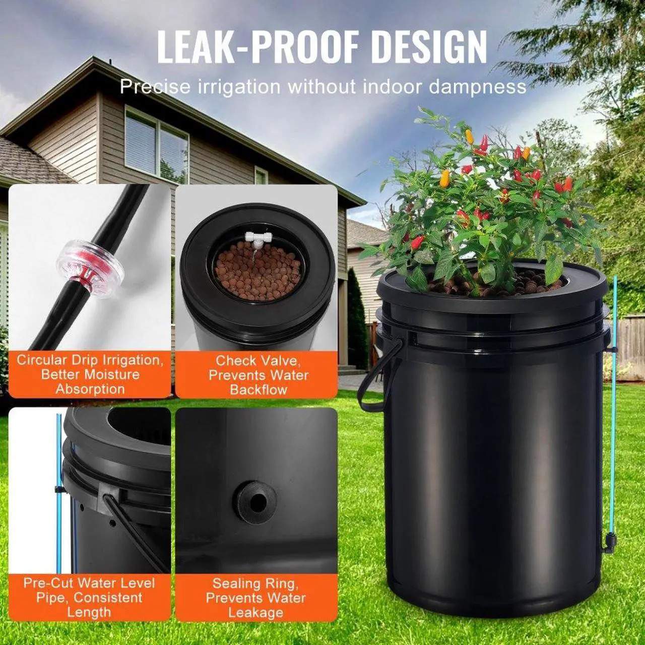 Alt view image 5 of 7 - VEVOR RDWC Hydroponics System Recirculating Deep Water Culture 4 Buckets 5 Gal