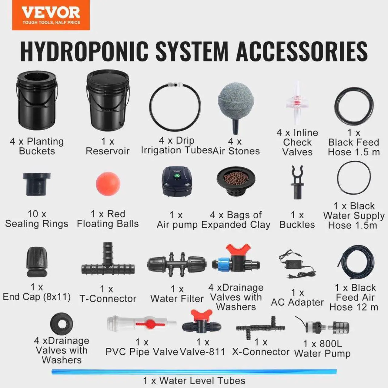 Alt view image 7 of 7 - VEVOR RDWC Hydroponics System Recirculating Deep Water Culture 4 Buckets 5 Gal