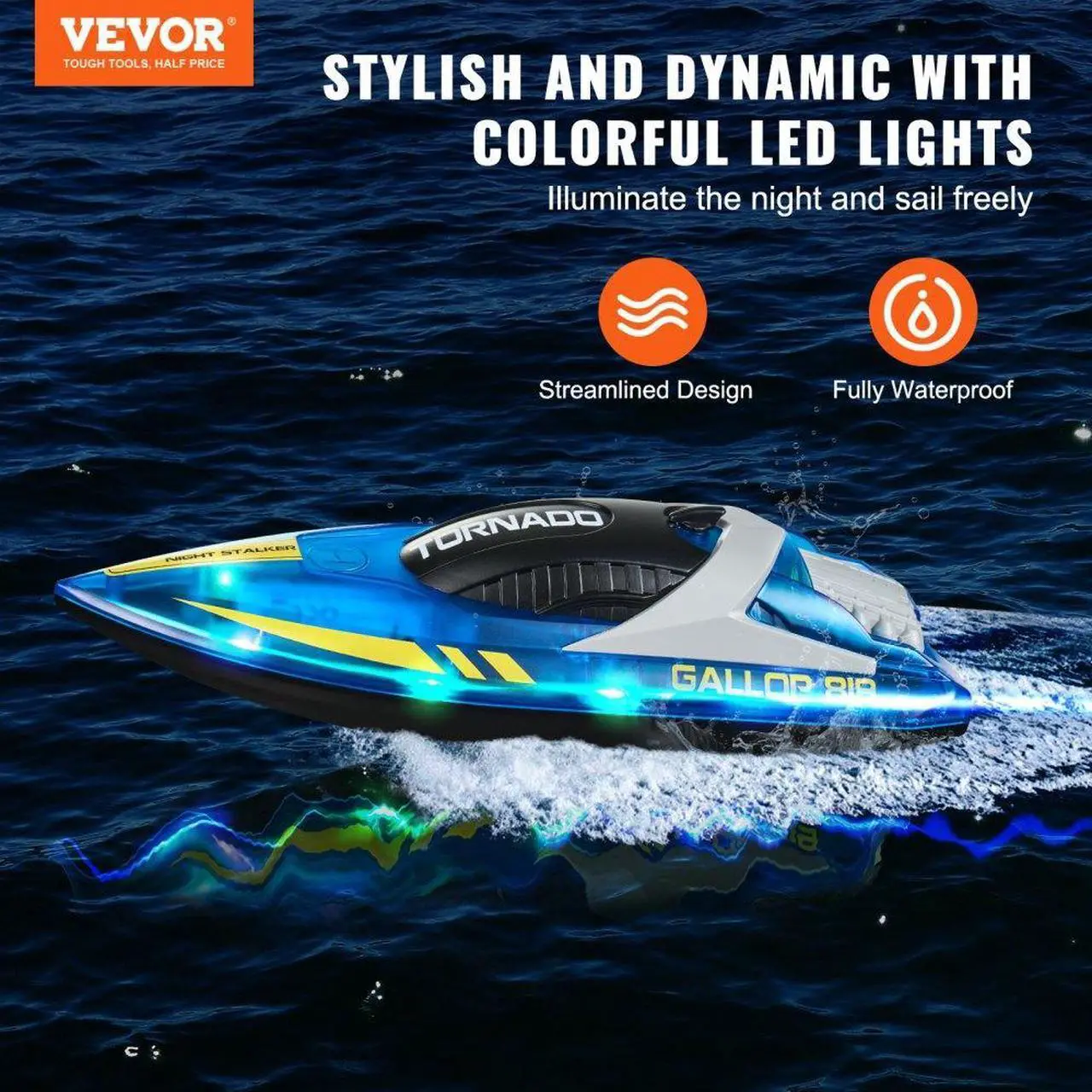 Alt view image 2 of 7 - VEVOR Christmas gifts! RC Boat 2.4 GHz Remote Control Racing Boat 12 km/h Kids Adults Gift Blue