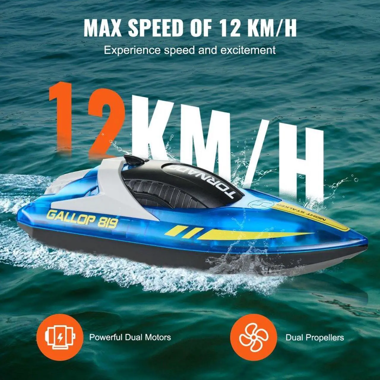 Alt view image 3 of 7 - VEVOR Christmas gifts! RC Boat 2.4 GHz Remote Control Racing Boat 12 km/h Kids Adults Gift Blue