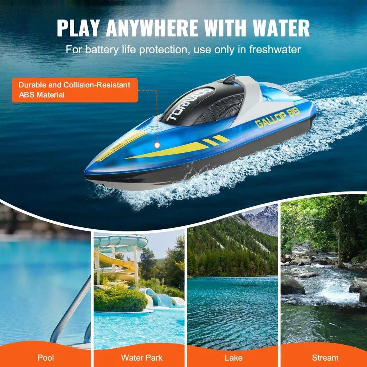 Alt view image 4 of 7 - VEVOR Christmas gifts! RC Boat 2.4 GHz Remote Control Racing Boat 12 km/h Kids Adults Gift Blue