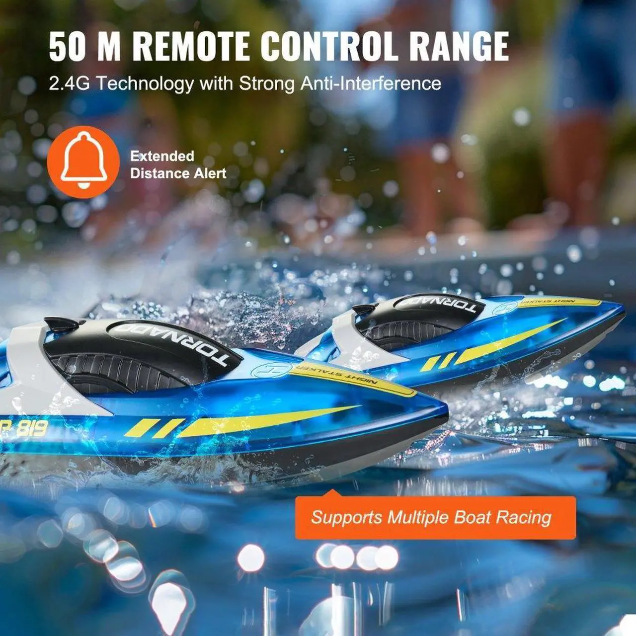 Alt view image 5 of 7 - VEVOR Christmas gifts! RC Boat 2.4 GHz Remote Control Racing Boat 12 km/h Kids Adults Gift Blue