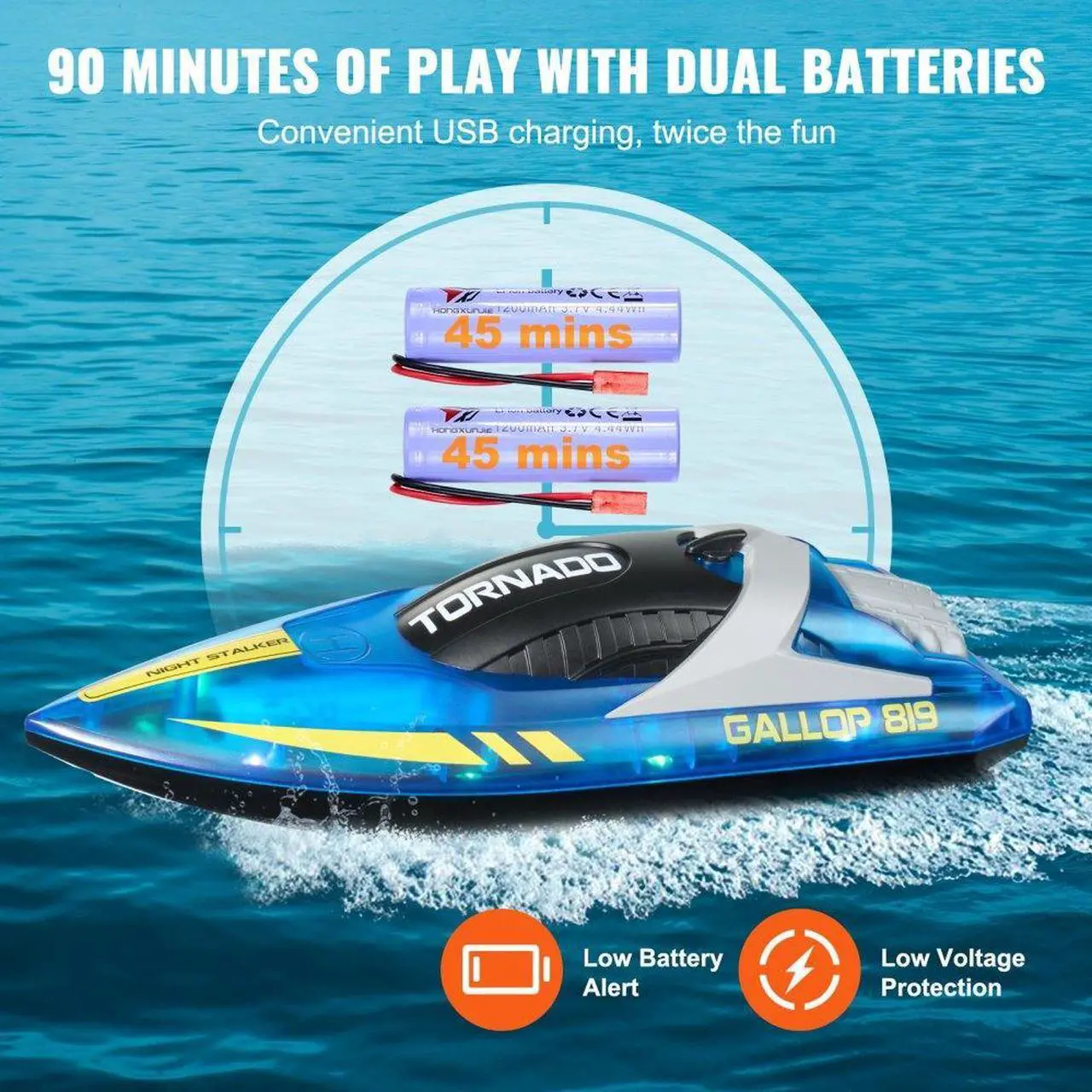 Alt view image 6 of 7 - VEVOR Christmas gifts! RC Boat 2.4 GHz Remote Control Racing Boat 12 km/h Kids Adults Gift Blue