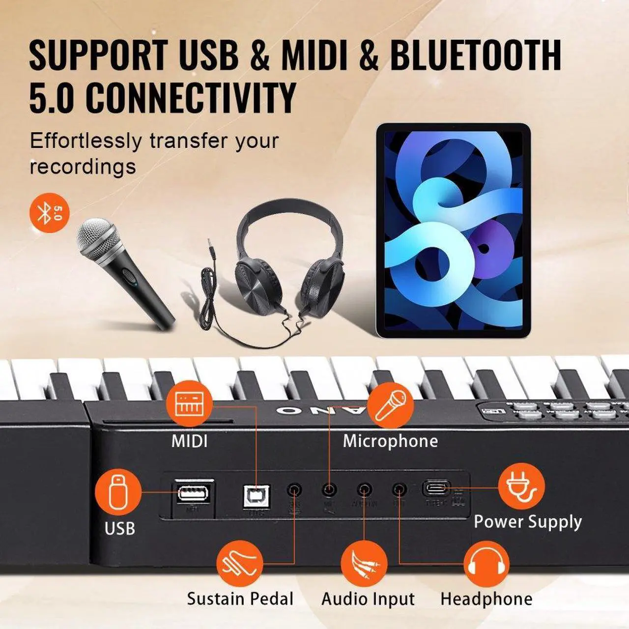 Alt view image 4 of 7 - VEVOR 88 Key Digital Piano Keyboard Semi Weighted Electric Portable with Stand