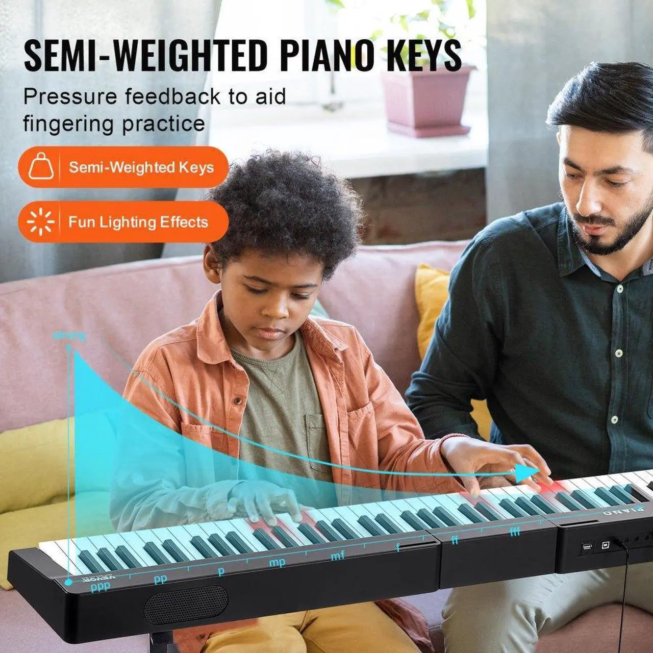 Alt view image 3 of 7 - VEVOR 88 Key Digital Piano Keyboard Semi Weighted Electric Portable with Stand