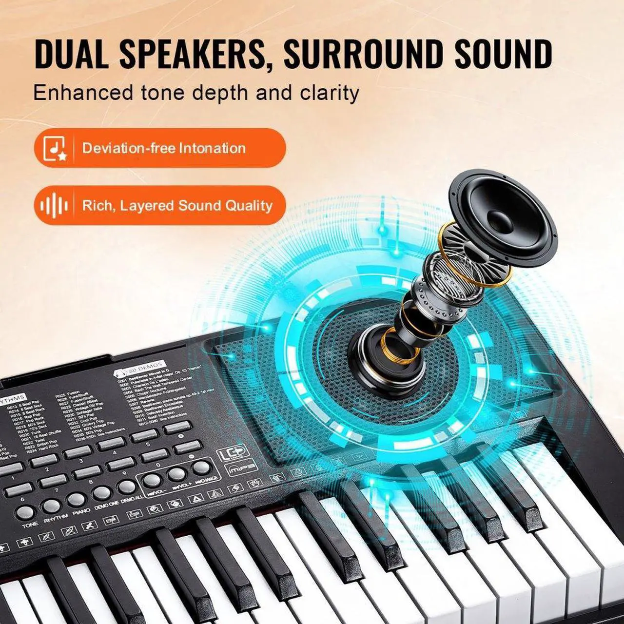 Alt view image 5 of 7 - VEVOR 88 Key Digital Piano Keyboard Semi Weighted Electric Portable with Stand