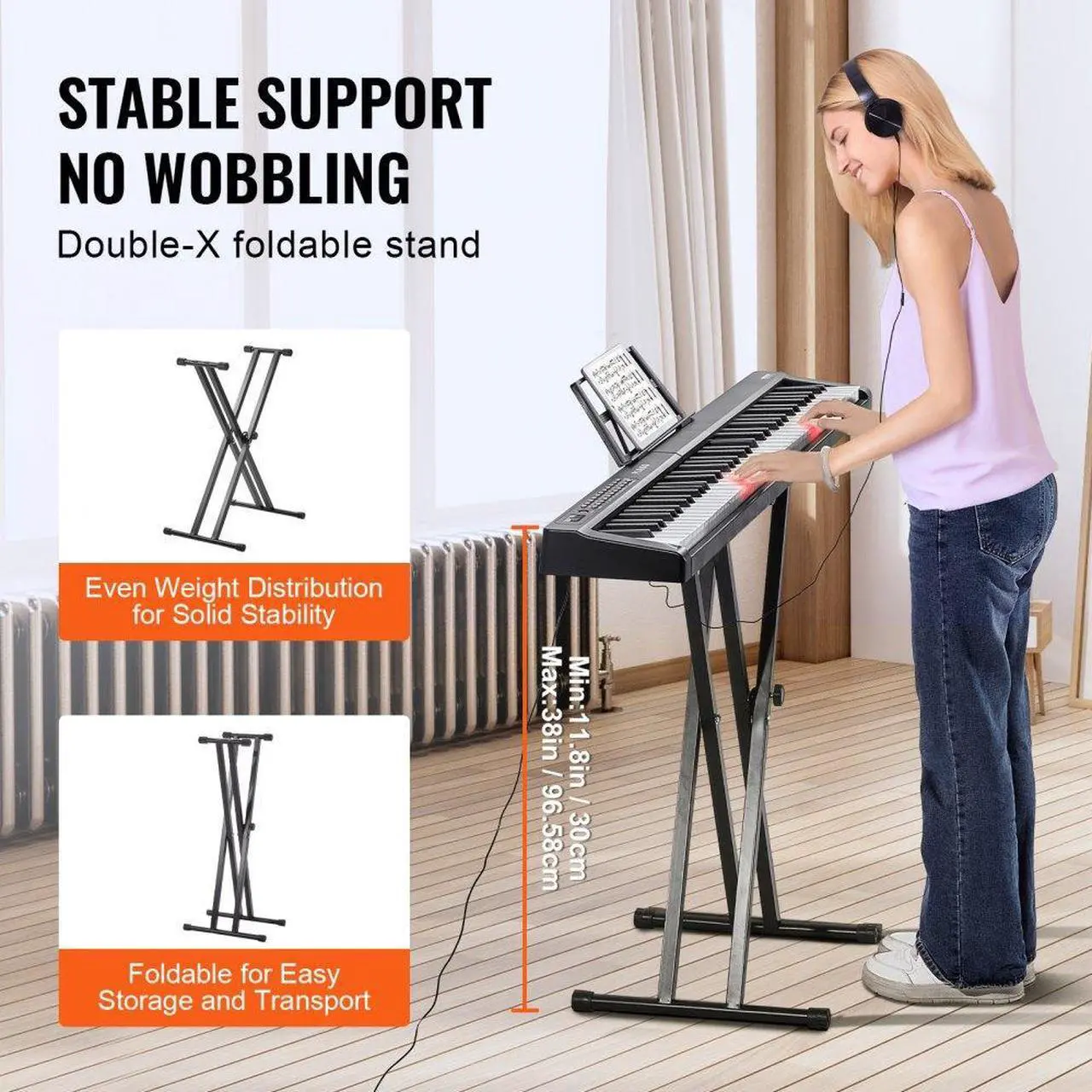 Alt view image 6 of 7 - VEVOR 88 Key Digital Piano Keyboard Semi Weighted Electric Portable with Stand