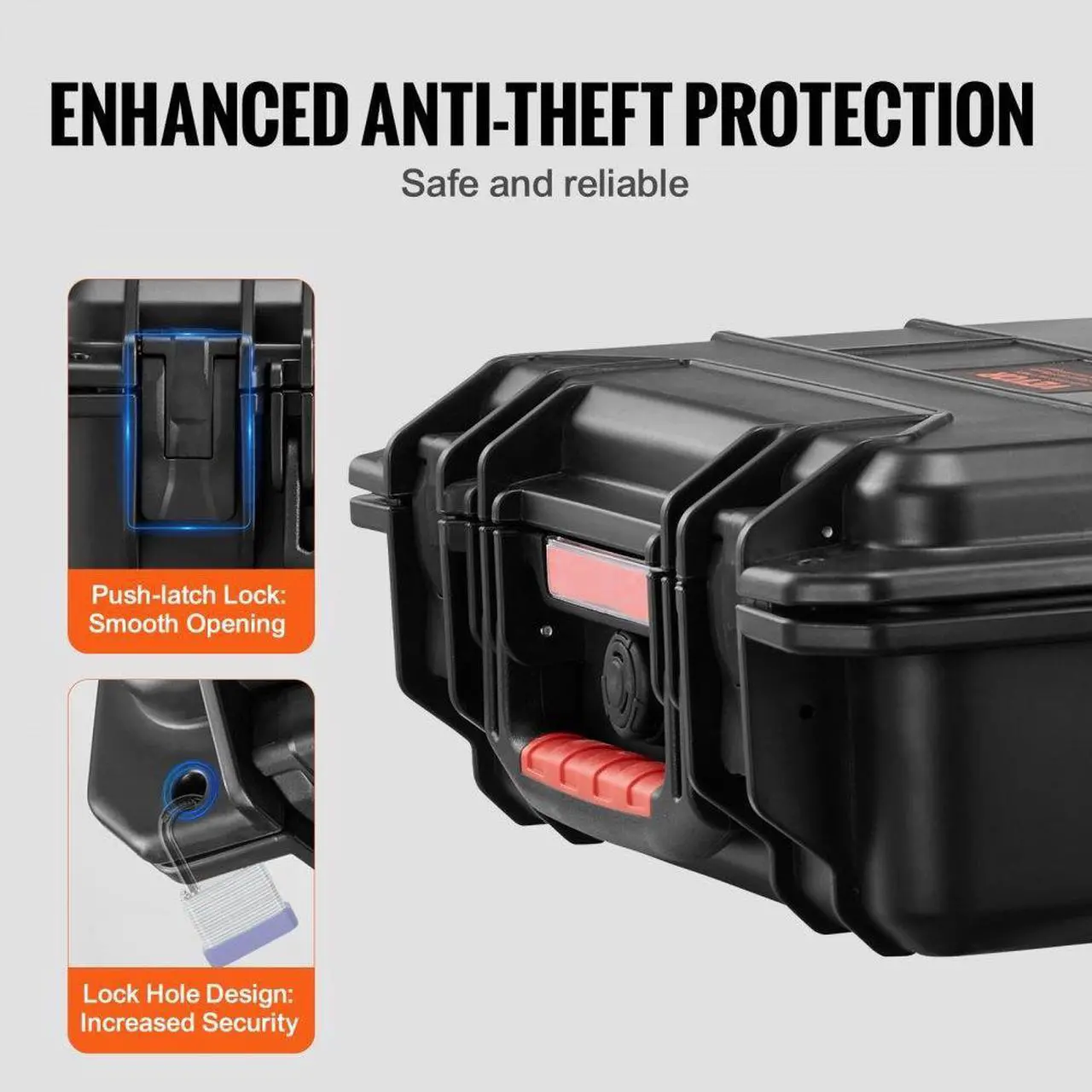 Alt view image 5 of 7 - VEVOR  0.56 Cu.ft Weatherproof Hard Case with Handle Clips Padlock Holes PU Foam Protect Pistol, Microphone, and Camera Equipment