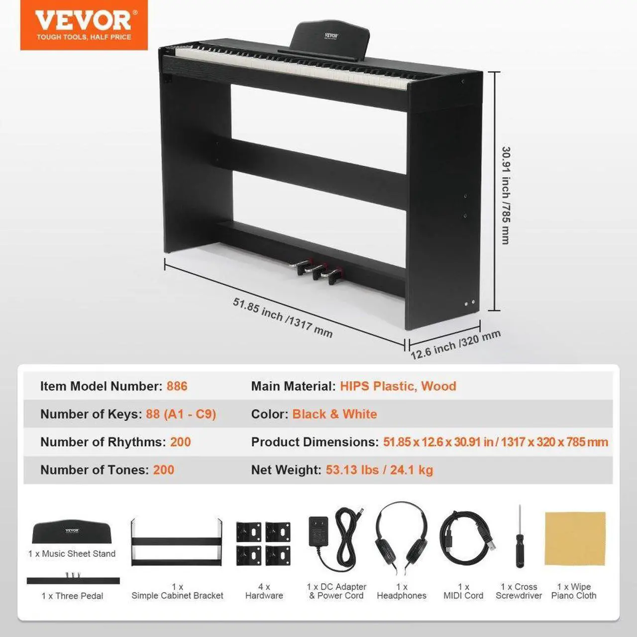 Alt view image 7 of 7 - VEVOR  88 Key Fully Weighted Digital Piano Dual Keyboard Simple Cabinet Bracket