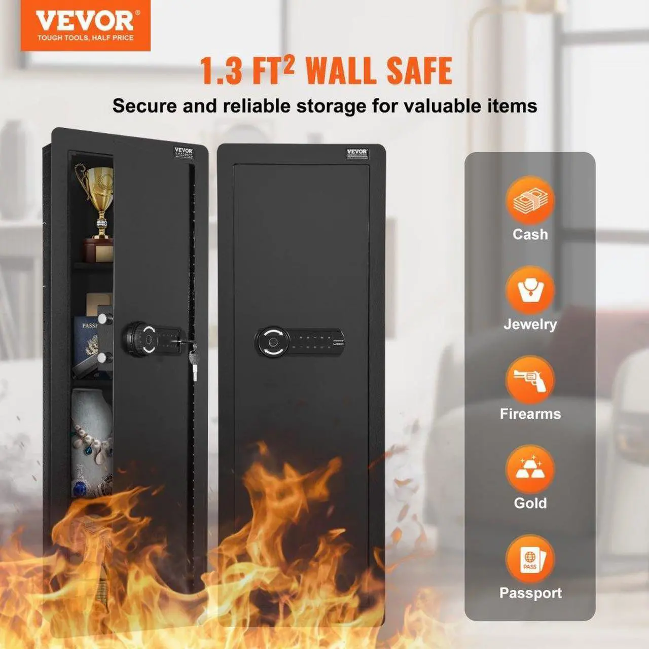 Alt view image 2 of 7 - VEVOR 42.91" Tall Wall Gun Safe, 4-Tier Hidden Gun Safe with Keypad & Fingerprint, 3 Removable Shelves & 6 Key Holders, Q235 Cold-Rolled Steel Gun Safe with LED Light, Vibration Alarm, Holster & Stock