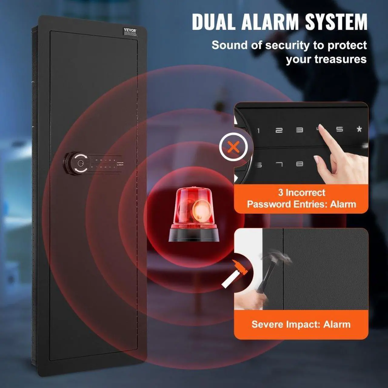 Alt view image 5 of 7 - VEVOR 42.91" Tall Wall Gun Safe, 4-Tier Hidden Gun Safe with Keypad & Fingerprint, 3 Removable Shelves & 6 Key Holders, Q235 Cold-Rolled Steel Gun Safe with LED Light, Vibration Alarm, Holster & Stock