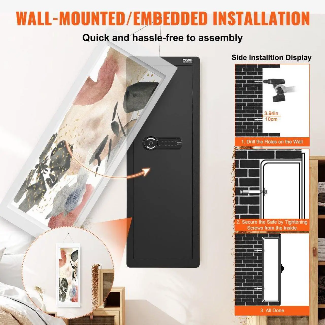 Alt view image 6 of 7 - VEVOR 42.91" Tall Wall Gun Safe, 4-Tier Hidden Gun Safe with Keypad & Fingerprint, 3 Removable Shelves & 6 Key Holders, Q235 Cold-Rolled Steel Gun Safe with LED Light, Vibration Alarm, Holster & Stock