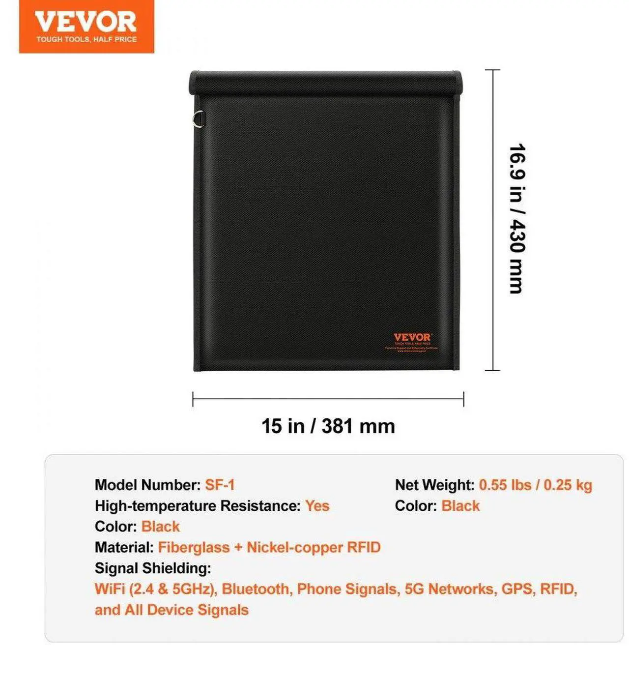 Alt view image 7 of 7 - VEVOR Faraday Bag, Faraday Pouch Set for Laptop (16.9 x 15), Fireproof & Waterproof Faraday Signal Blocking Holder for Car Keys, Phones & Tablets, Anti-Theft Pouch & Anti-Hacking Case Blocker, Black
