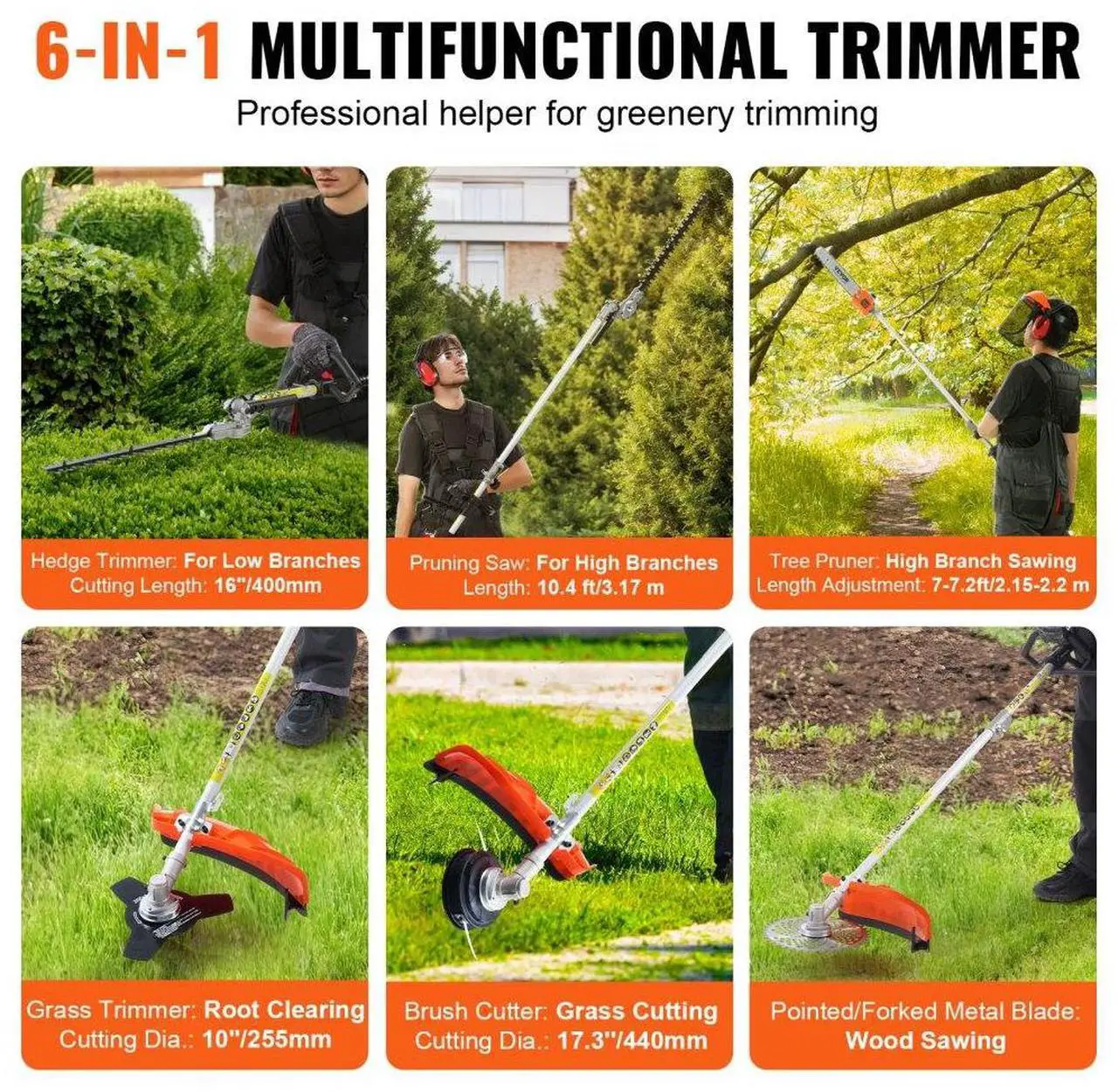 Alt view image 4 of 7 - VEVOR 6-in-1 Multi-Functional Trimming Tools Gas Hedge Trimmer 33CC Weed Eater