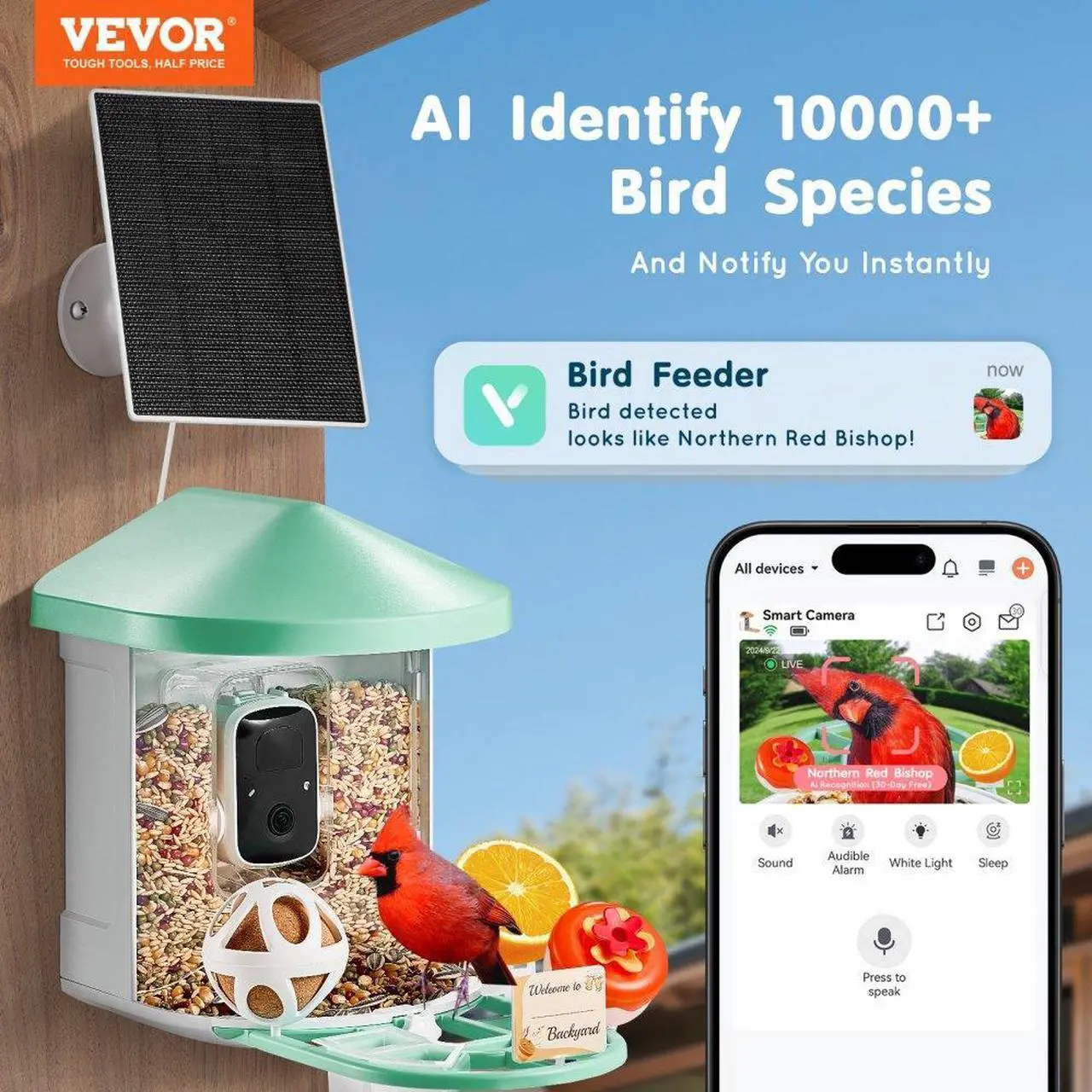 Alt view image 2 of 7 - VEVOR  Smart Bird Feeder with Camera 2K HD AI Identify Bird Species Auto Capture