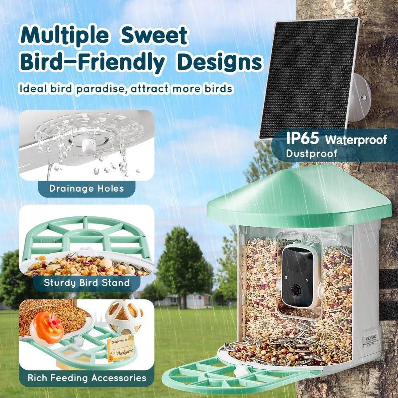 Alt view image 6 of 7 - VEVOR  Smart Bird Feeder with Camera 2K HD AI Identify Bird Species Auto Capture