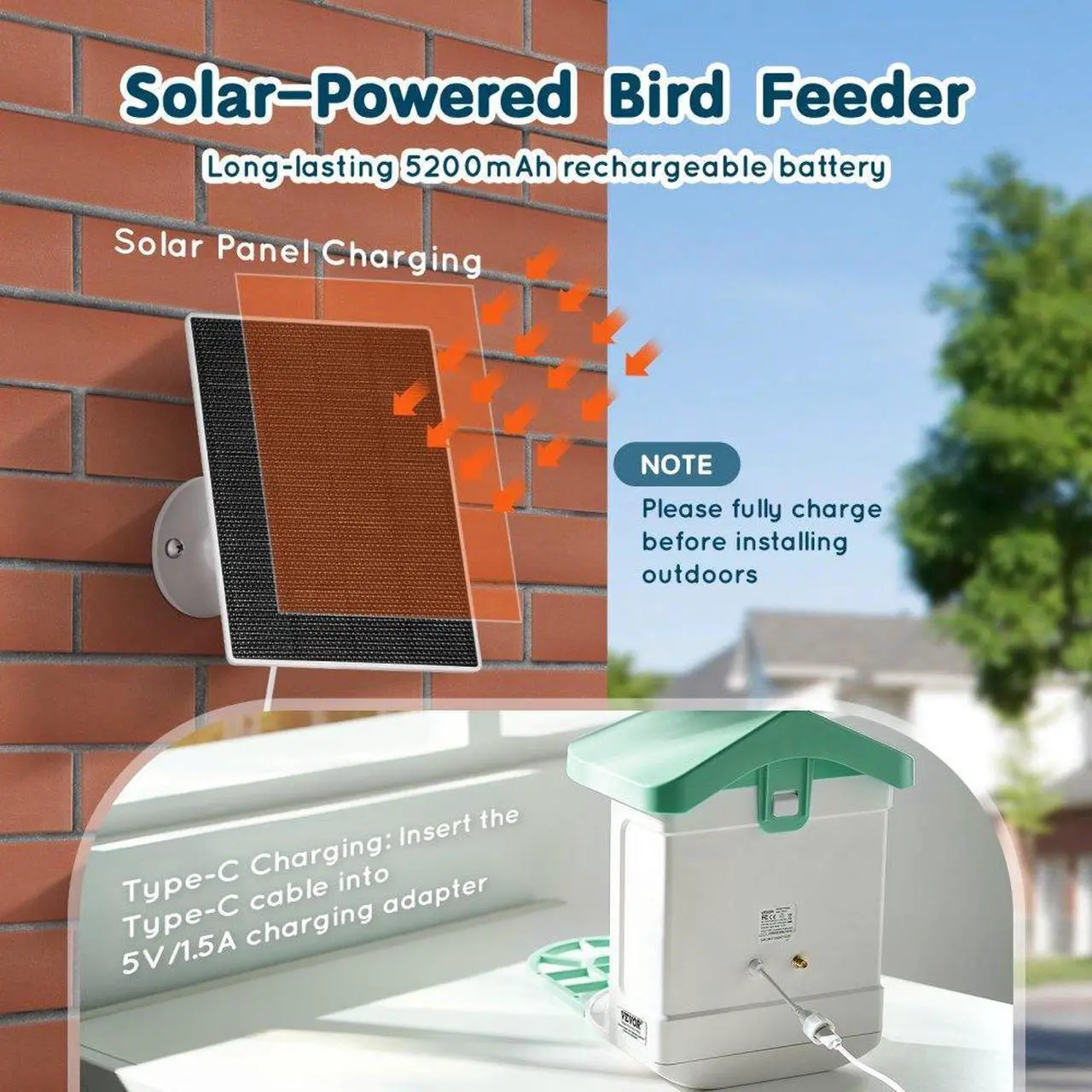 Alt view image 5 of 7 - VEVOR  Smart Bird Feeder with Camera 2K HD AI Identify Bird Species Auto Capture