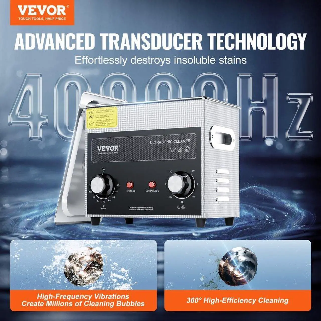 Alt view image 2 of 7 - VEVOR 3L Ultrasonic Cleaner with Heater and Timer, 150W Stainless Steel Ultrasonic Cleaner Machine with Degas & Gentle Modes, Ultrasonic Parts Cleaner with Knob Control for Jewelry Glasses Watch