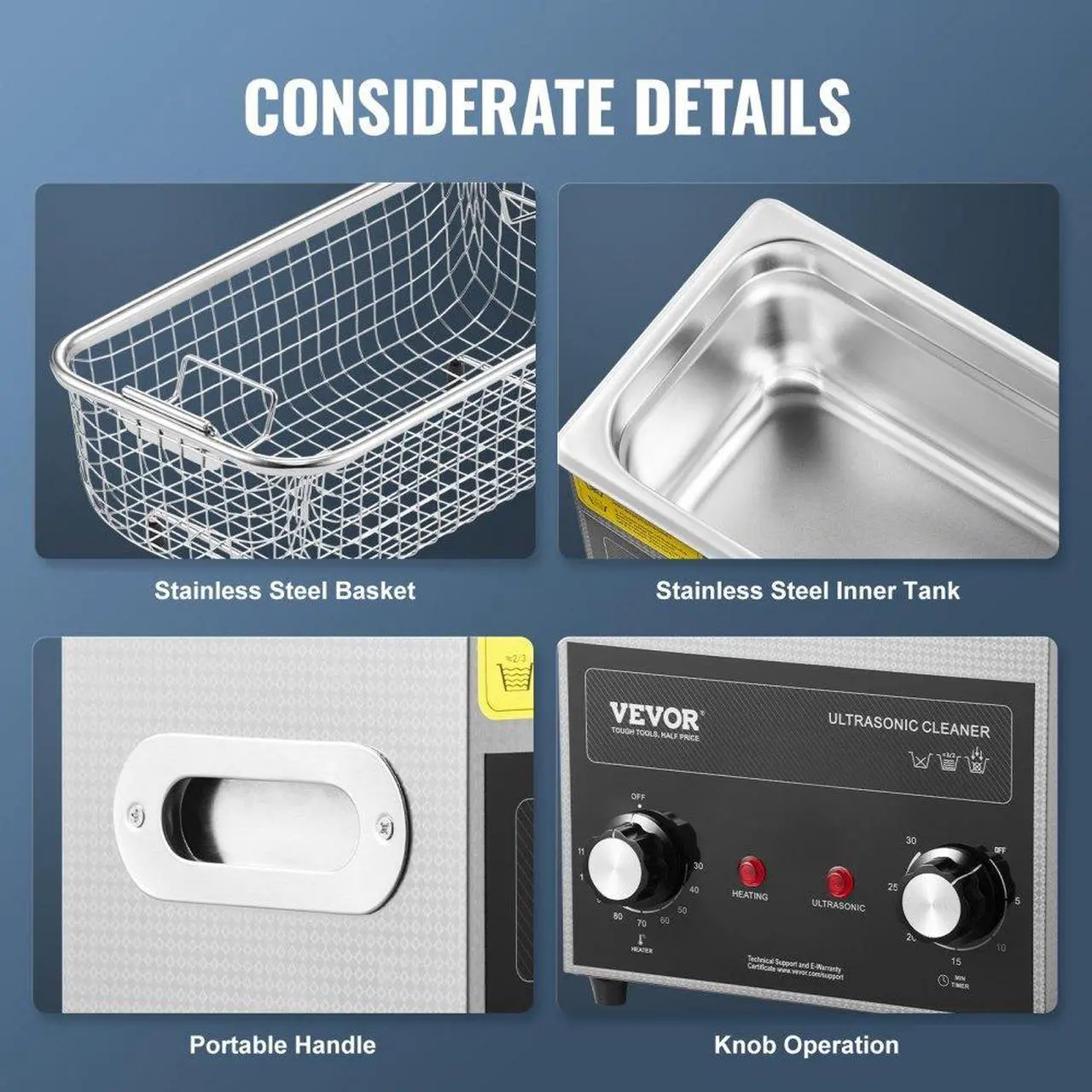 Alt view image 5 of 7 - VEVOR 3L Ultrasonic Cleaner with Heater and Timer, 150W Stainless Steel Ultrasonic Cleaner Machine with Degas & Gentle Modes, Ultrasonic Parts Cleaner with Knob Control for Jewelry Glasses Watch