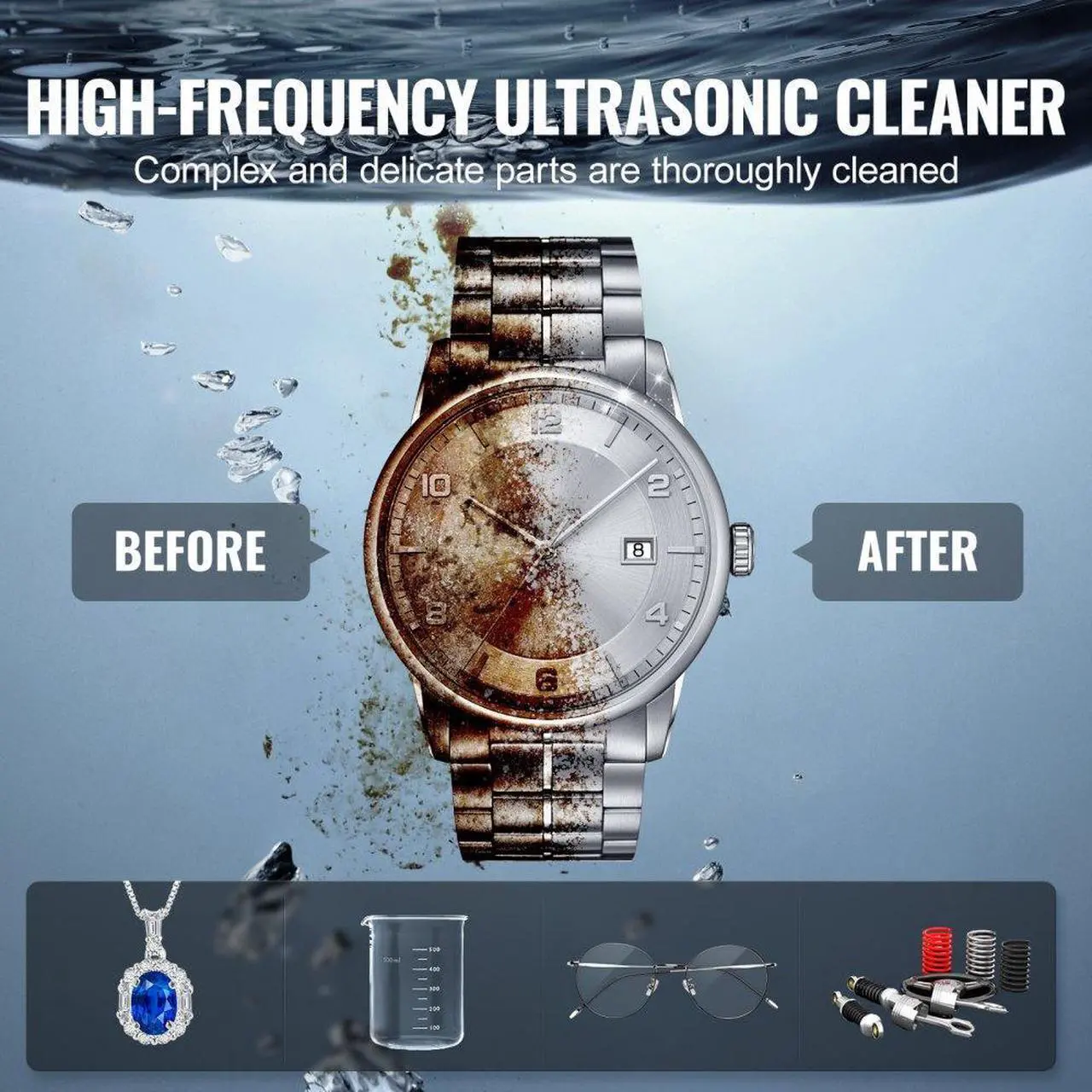 Alt view image 6 of 7 - VEVOR 3L Ultrasonic Cleaner with Heater and Timer, 150W Stainless Steel Ultrasonic Cleaner Machine with Degas & Gentle Modes, Ultrasonic Parts Cleaner with Knob Control for Jewelry Glasses Watch