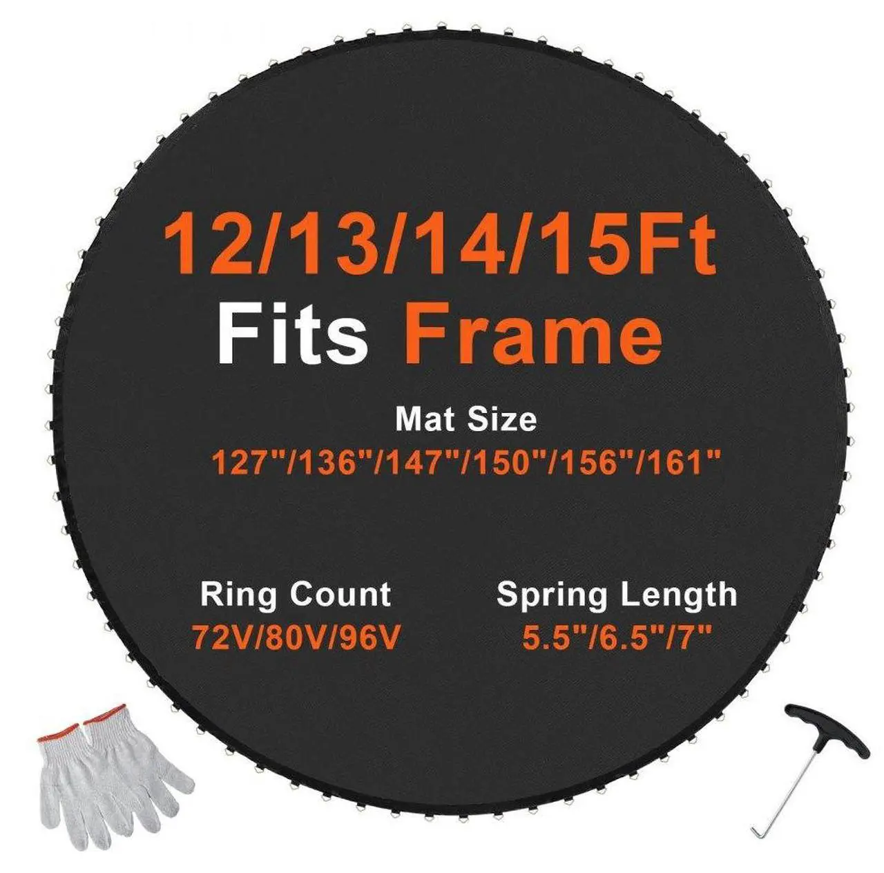Main image of VEVOR Replacement Trampoline Mat Fits 12ft Frame 72 V-Rings 5.5" Spring Length