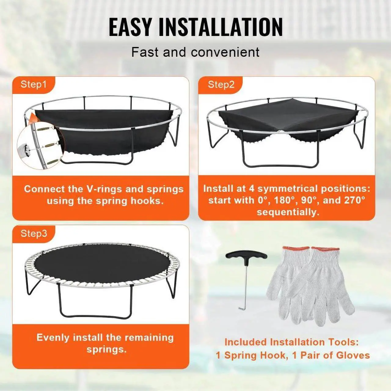 Alt view image 5 of 7 - VEVOR Replacement Trampoline Mat Fits 12ft Frame 72 V-Rings 5.5" Spring Length