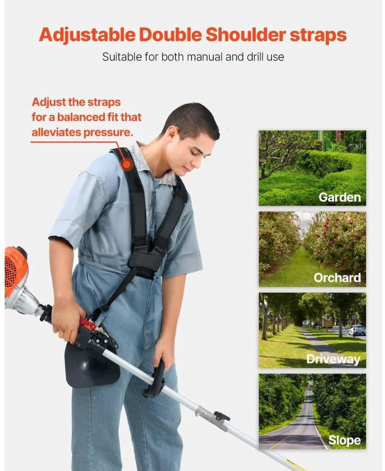Alt view image 6 of 7 - VEVOR String Trimmer, 25.2CC 2-Stroke, Gas Powered Weed Wacker, 16.9" Cordless Grass Trimmer, Multi-Functional Lawn Edger with Shoulder Strap & 3T Blade, Weed Eater for Quick Grass Cleaning