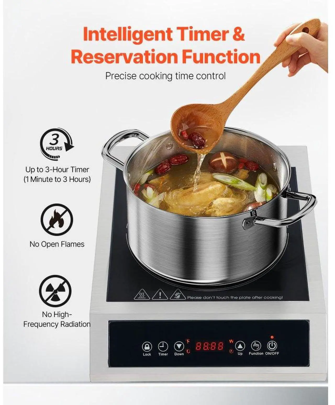 Alt view image 4 of 7 - VEVOR Portable Commercial Induction Cooktop 1800W Countertop Burner 9 Temp Levels