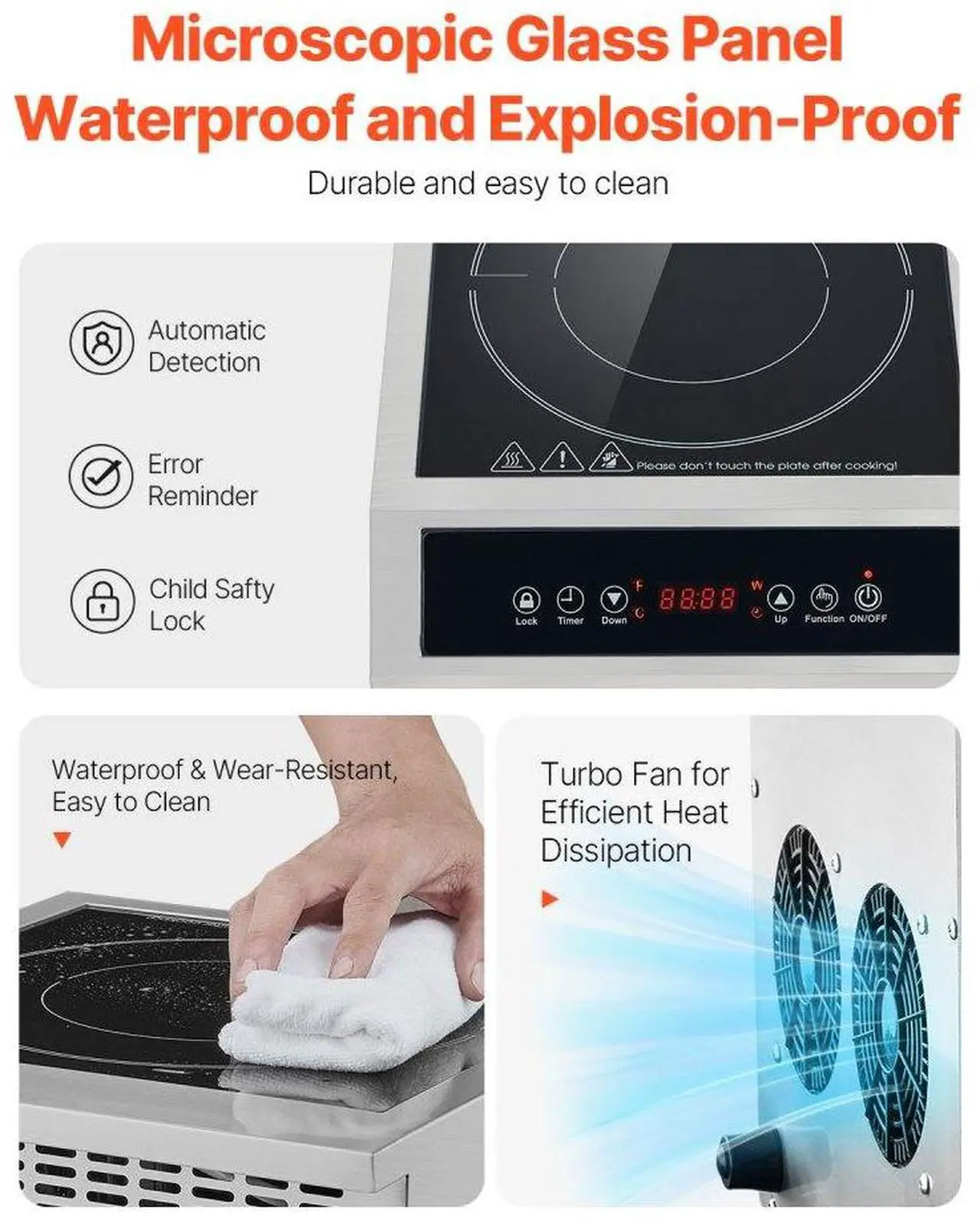 Alt view image 6 of 7 - VEVOR Portable Commercial Induction Cooktop 1800W Countertop Burner 9 Temp Levels