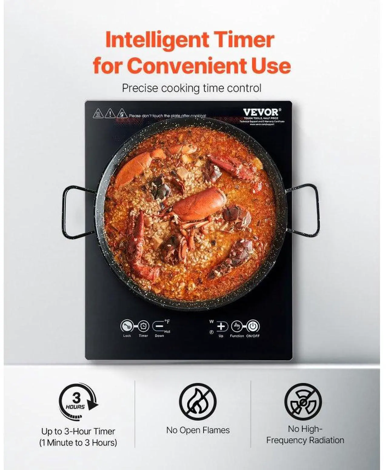 Alt view image 4 of 7 - VEVOR Portable Induction Cooktop 1800W Countertop Burner 9 Temp Levels Hot Plate