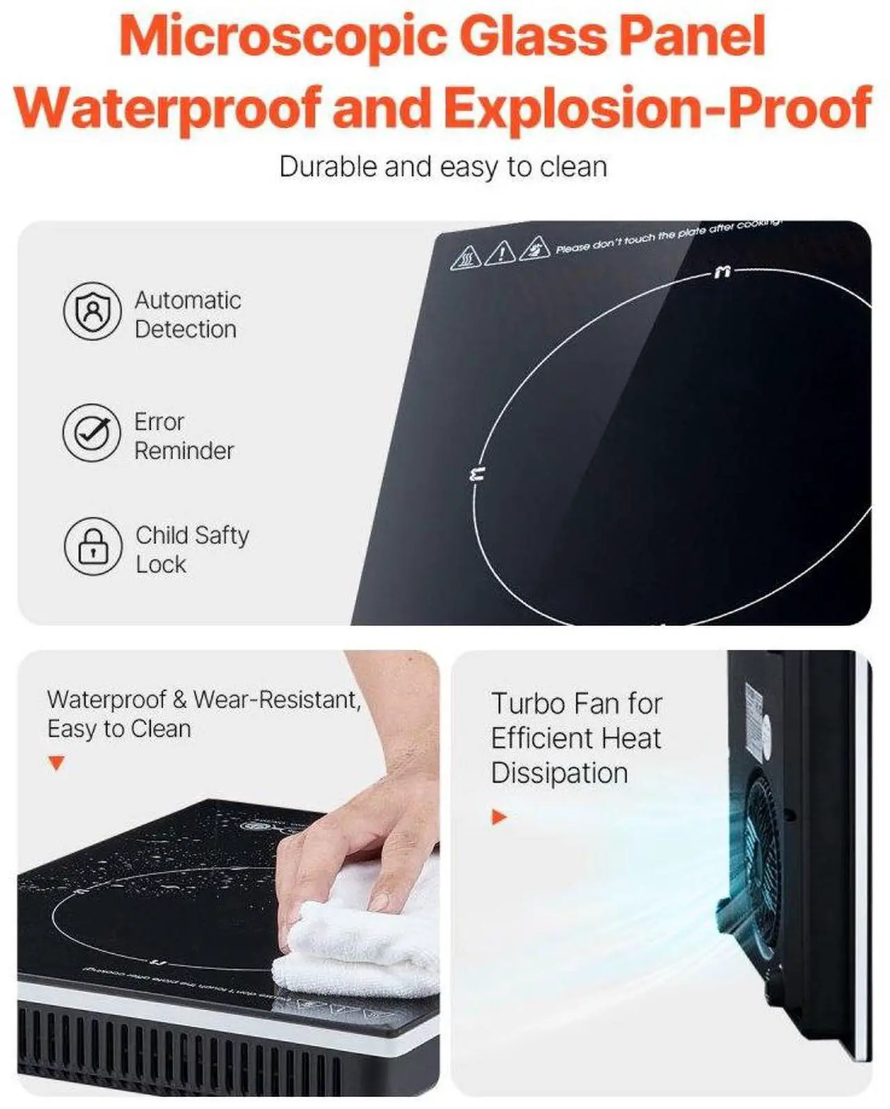 Alt view image 6 of 7 - VEVOR Portable Induction Cooktop 1800W Countertop Burner 9 Temp Levels Hot Plate