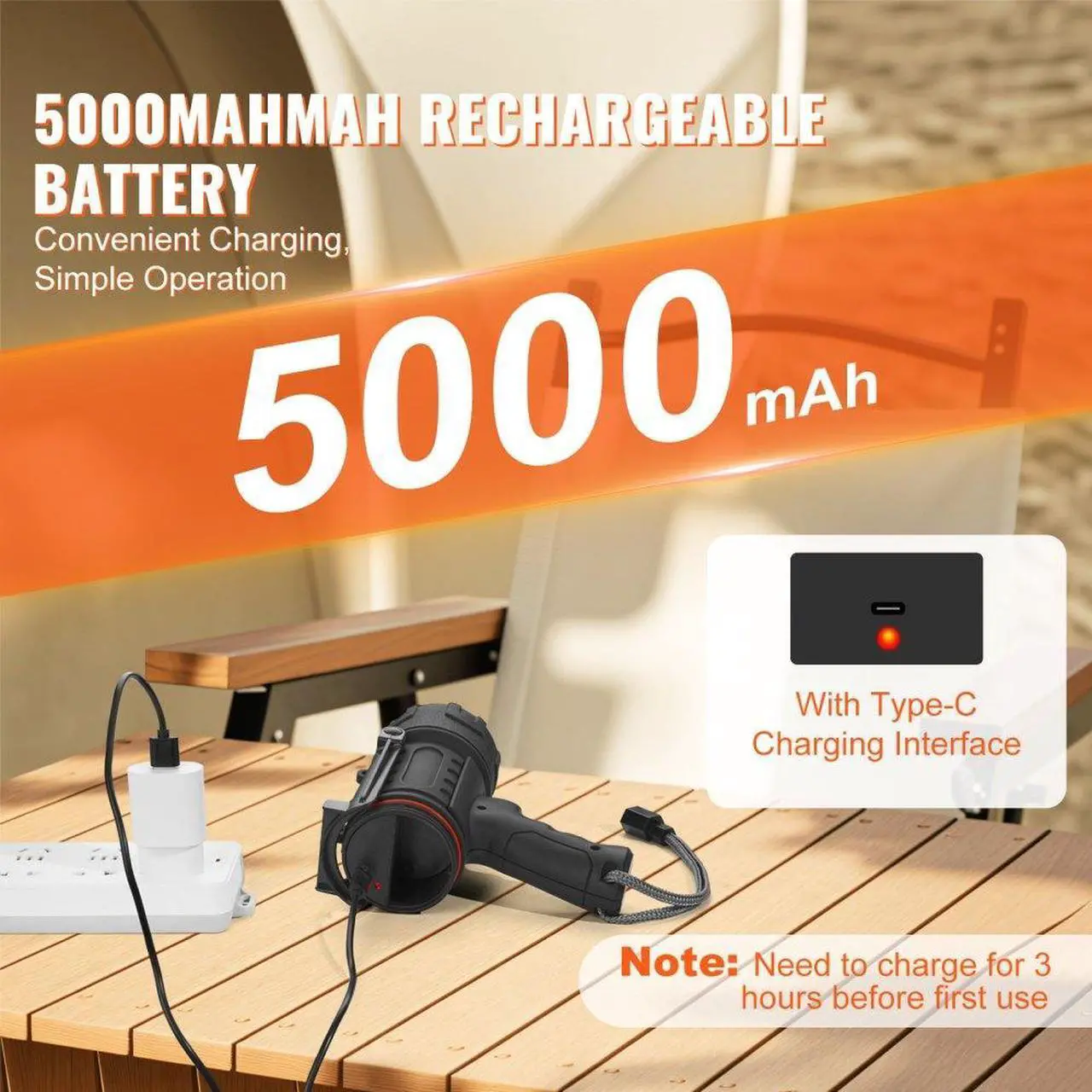 Alt view image 3 of 7 - VEVOR USB Super Bright Rechargeable Spotlight Flashlight 200,000LM Searchlight
