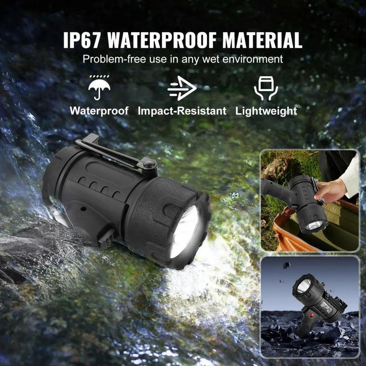 Alt view image 4 of 7 - VEVOR USB Super Bright Rechargeable Spotlight Flashlight 200,000LM Searchlight